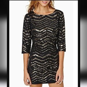 Mustard Seed black 3/4 gold sequin sleeve mini dress women's medium new